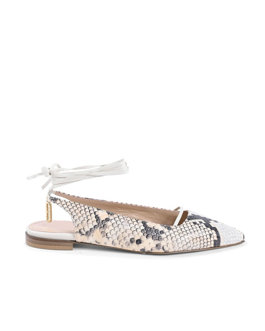 Brenda Flat Python Black/Nude Slingback - Italian Designer Pointed Toe Flats 1cm - Style Queenz