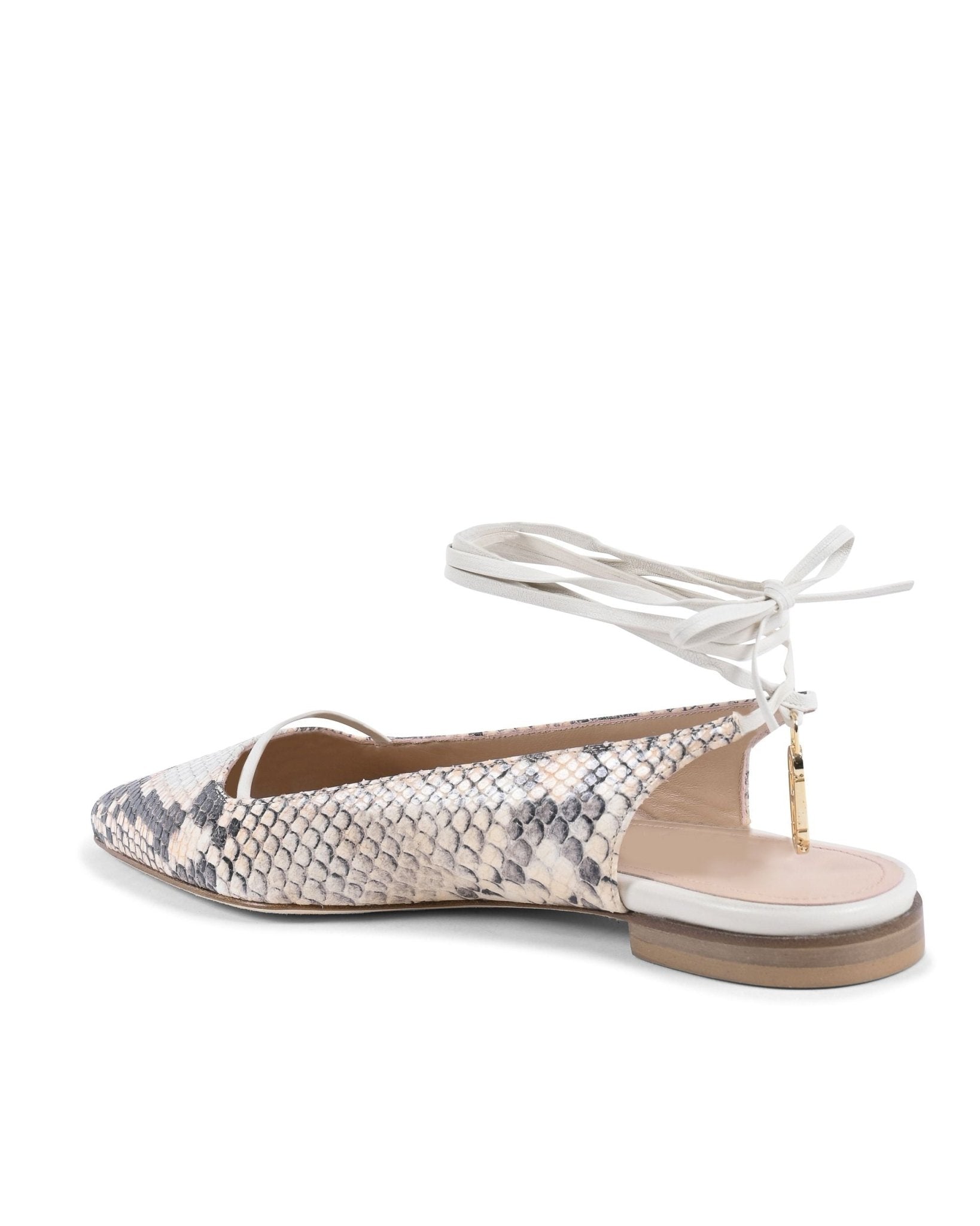 Brenda Flat Python Black/Nude Slingback - Italian Designer Pointed Toe Flats 1cm - Style Queenz