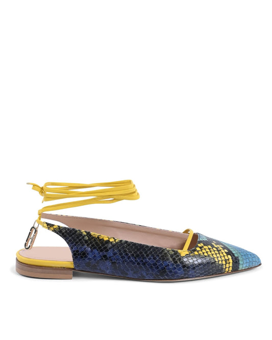 Brenda Flat Python Blue/Yellow Slingback - Italian Designer Pointed Toe Flats 1cm - Style Queenz