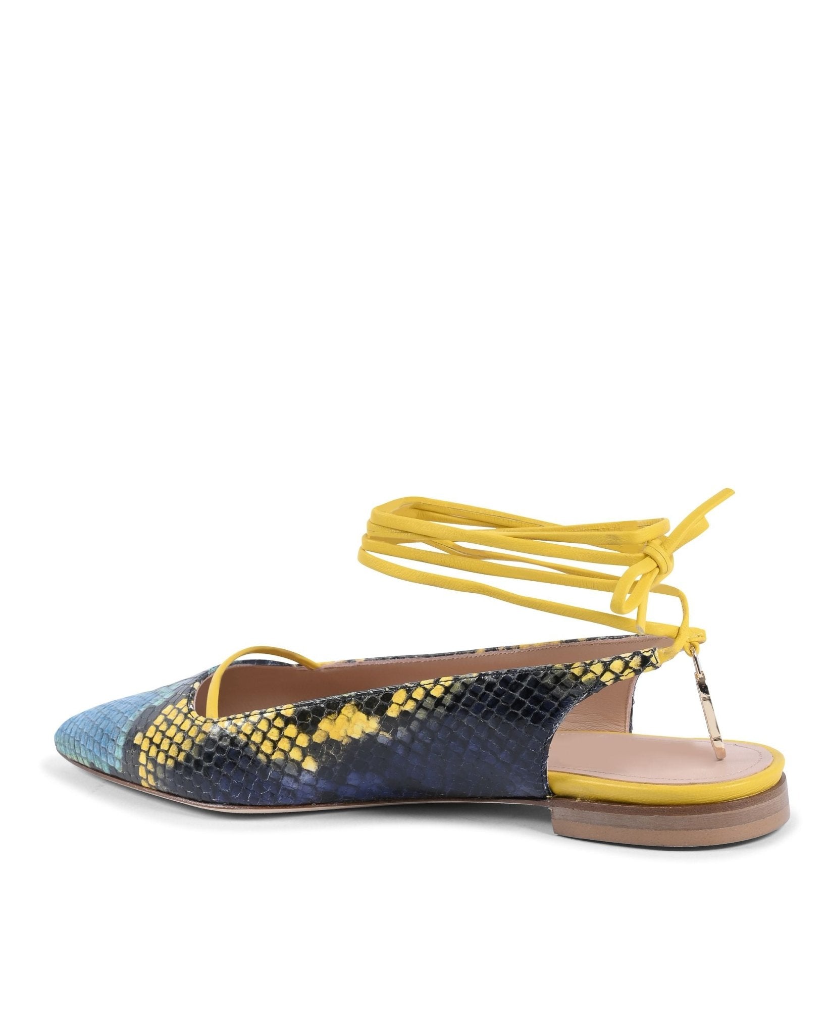 Brenda Flat Python Blue/Yellow Slingback - Italian Designer Pointed Toe Flats 1cm - Style Queenz