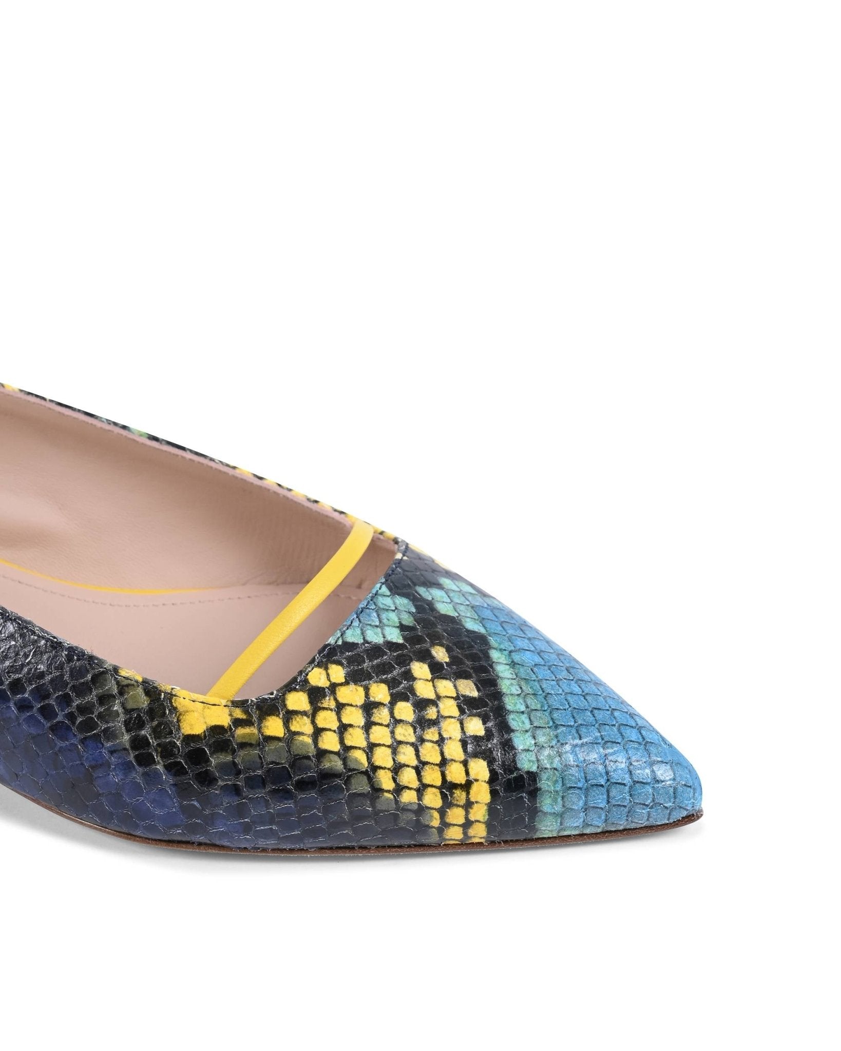 Brenda Flat Python Blue/Yellow Slingback - Italian Designer Pointed Toe Flats 1cm - Style Queenz