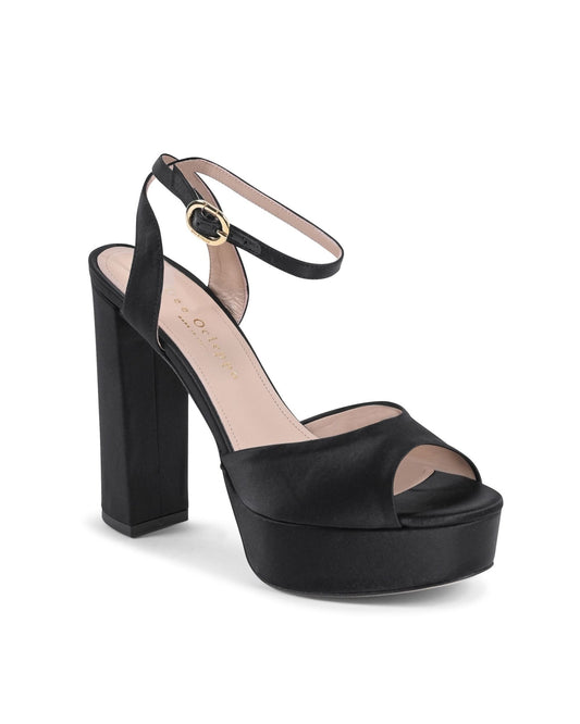 Brigitte Satin Black - Italian Platform Sandals with 13cm Heel and Ankle Strap - Style Queenz