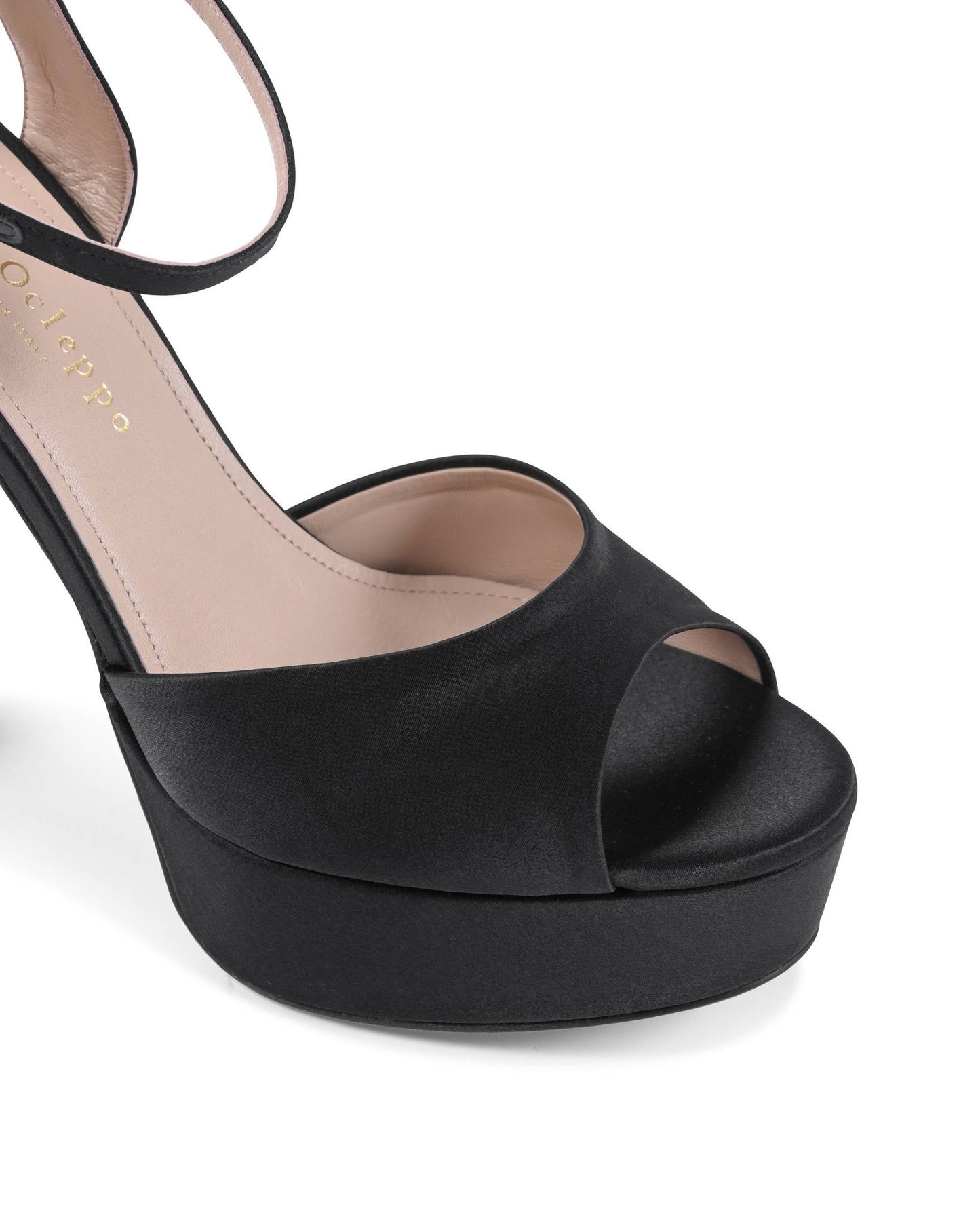 Brigitte Satin Black - Italian Platform Sandals with 13cm Heel and Ankle Strap - Style Queenz