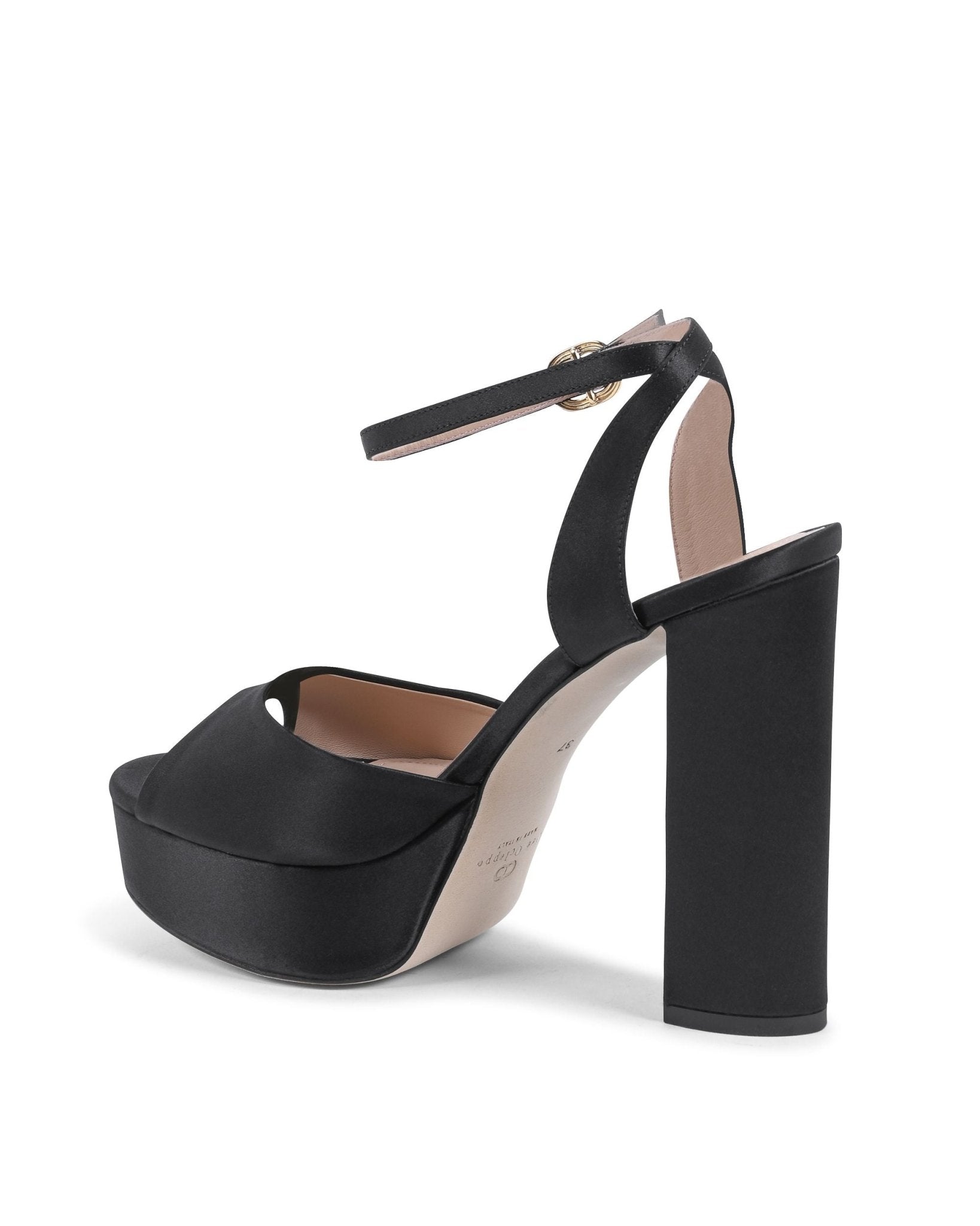 Brigitte Satin Black - Italian Platform Sandals with 13cm Heel and Ankle Strap - Style Queenz