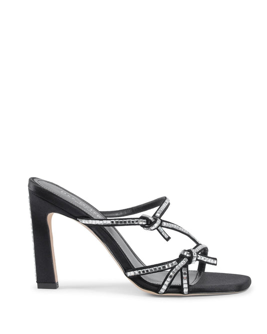 Britney Bright Black Sandals - Italian Crystal - Embellished Satin Suede Heels 10cm - Style Queenz