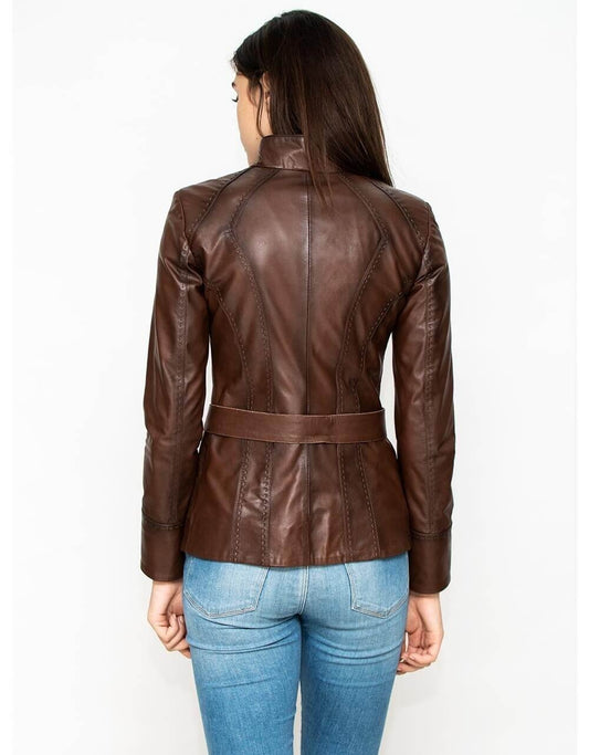 Brown Leather Biker Jacket - Genuine Sheepskin Motorcycle Jacket for Women - Style Queenz
