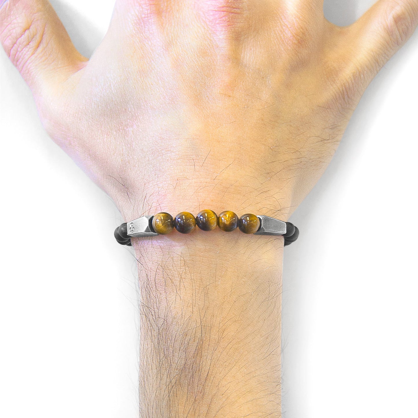 Brown Tigers Eye Hukou Bracelet - Sterling Silver & Black Agate Beaded Jewelry - Style Queenz