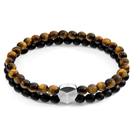 Brown Tigers Eye Iguazu Bracelet - Double Row Sterling Silver Beaded Jewelry - Style Queenz