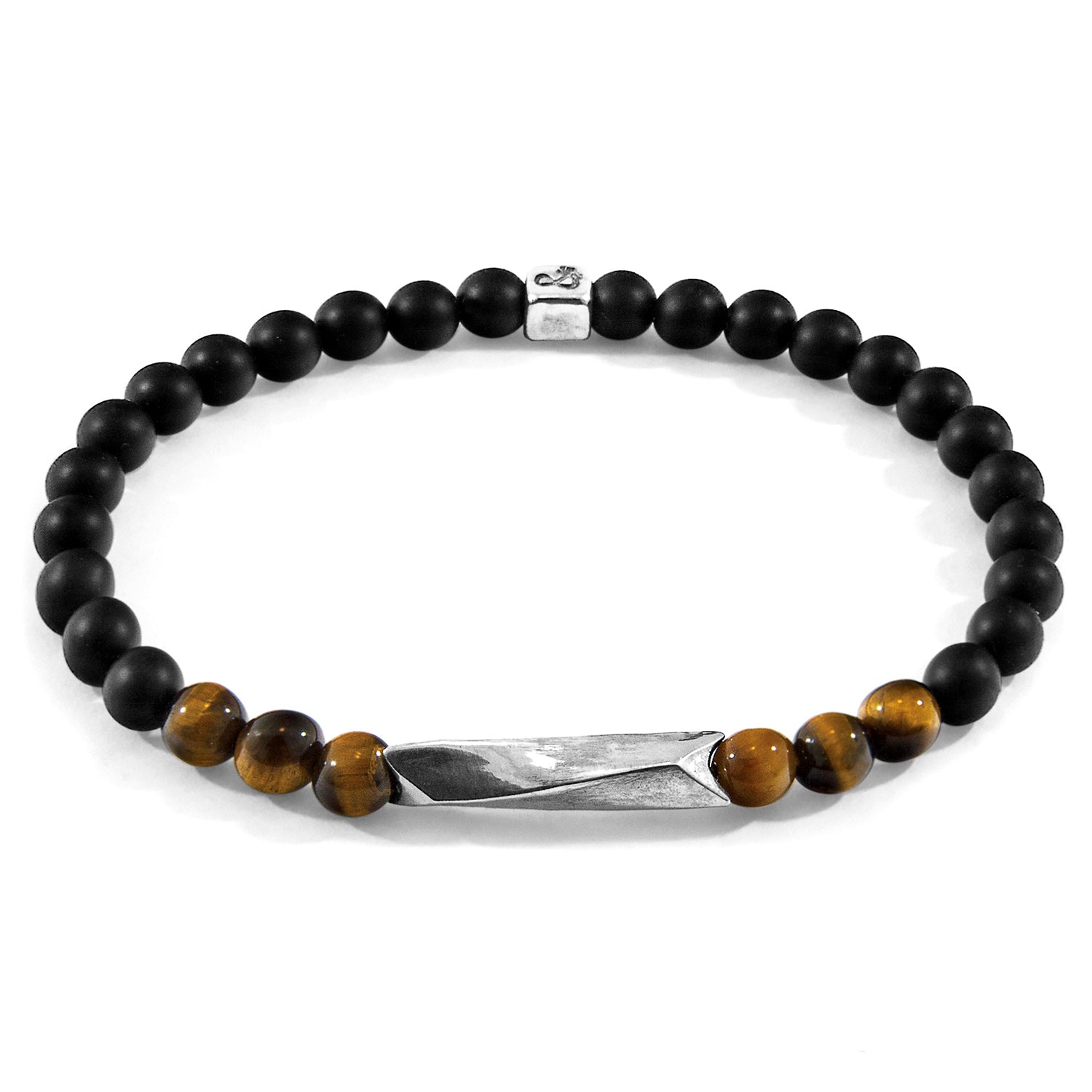 Brown Tigers Eye Orinoco Bracelet - Sterling Silver & Black Agate Beaded Jewelry - Style Queenz