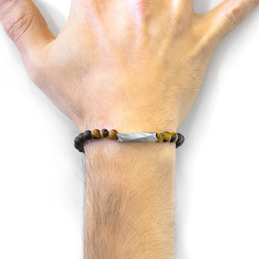 Brown Tigers Eye Orinoco Bracelet - Sterling Silver & Black Agate Beaded Jewelry - Style Queenz