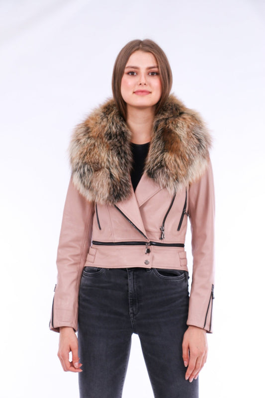 Buttagi Pink Leather Biker Jacket - Premium Nappa Lambskin Women's Motorcycle Jacket - Style Queenz