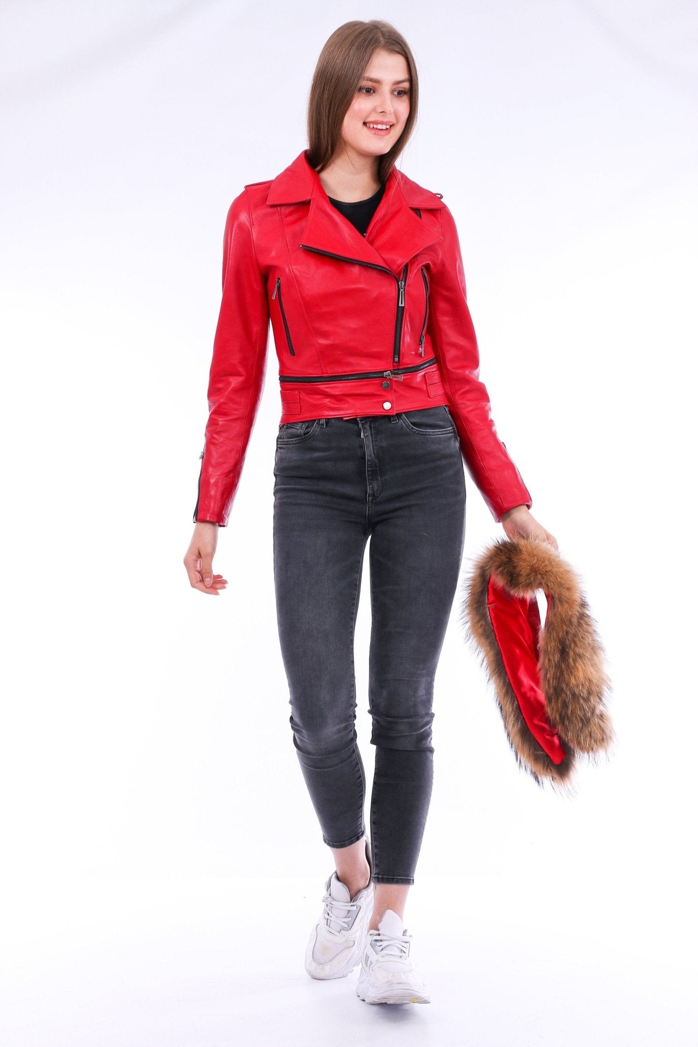 Buttagi Red Leather Biker Jacket - Premium Nappa Lambskin Women's Motorcycle Jacket - Style Queenz