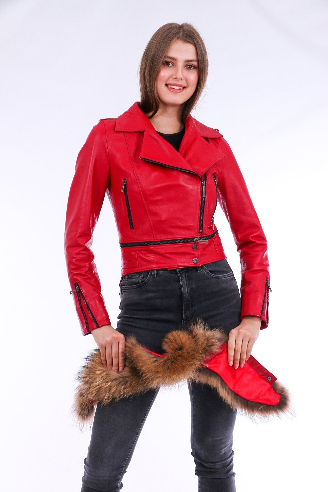Buttagi Red Leather Biker Jacket - Premium Nappa Lambskin Women's Motorcycle Jacket - Style Queenz