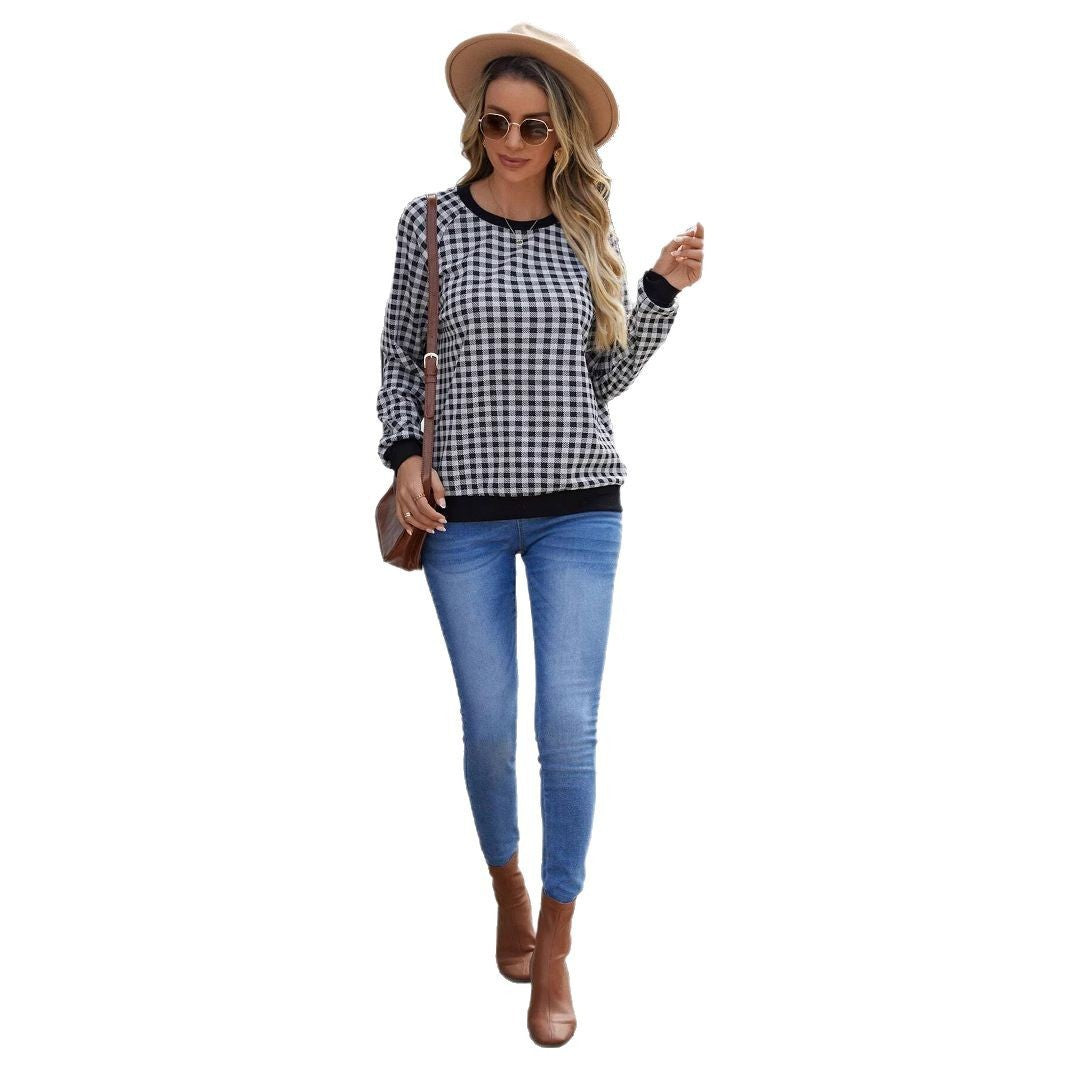 Women's Plaid Pullover Long Sleeve Sweater