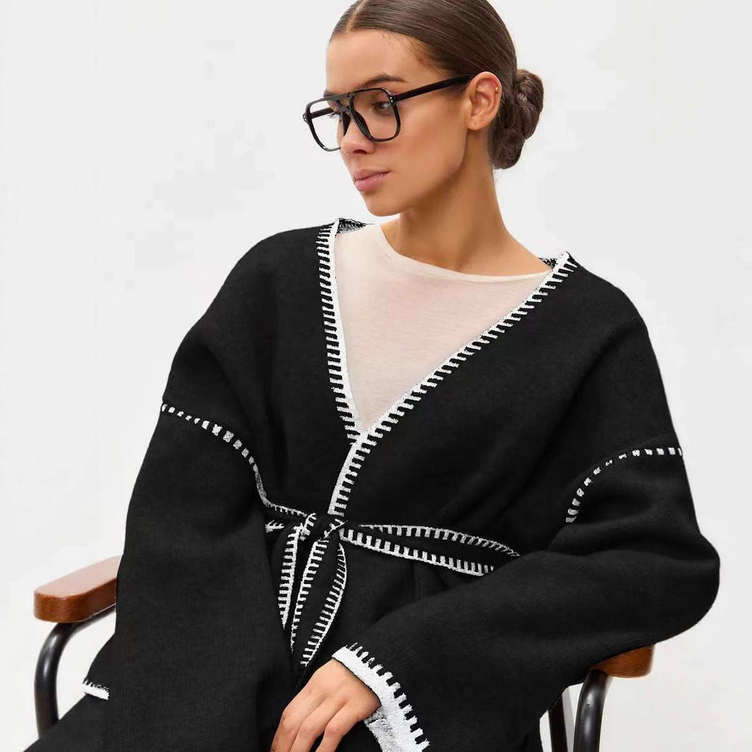 Women's Lace-Up Knitted Cardigan Sweater Coat