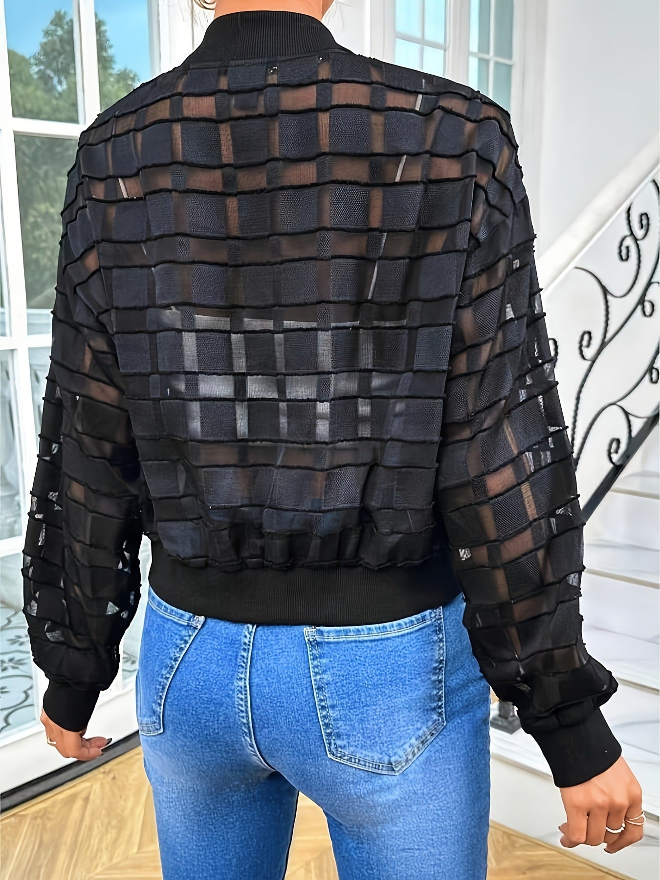 Women's Sheer Mesh Zipper Casual Jacket