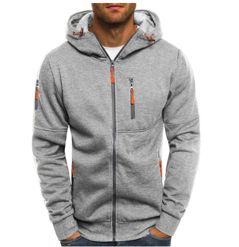 Men's Zip-Up Hooded Sweater - Solid Color Cardigan