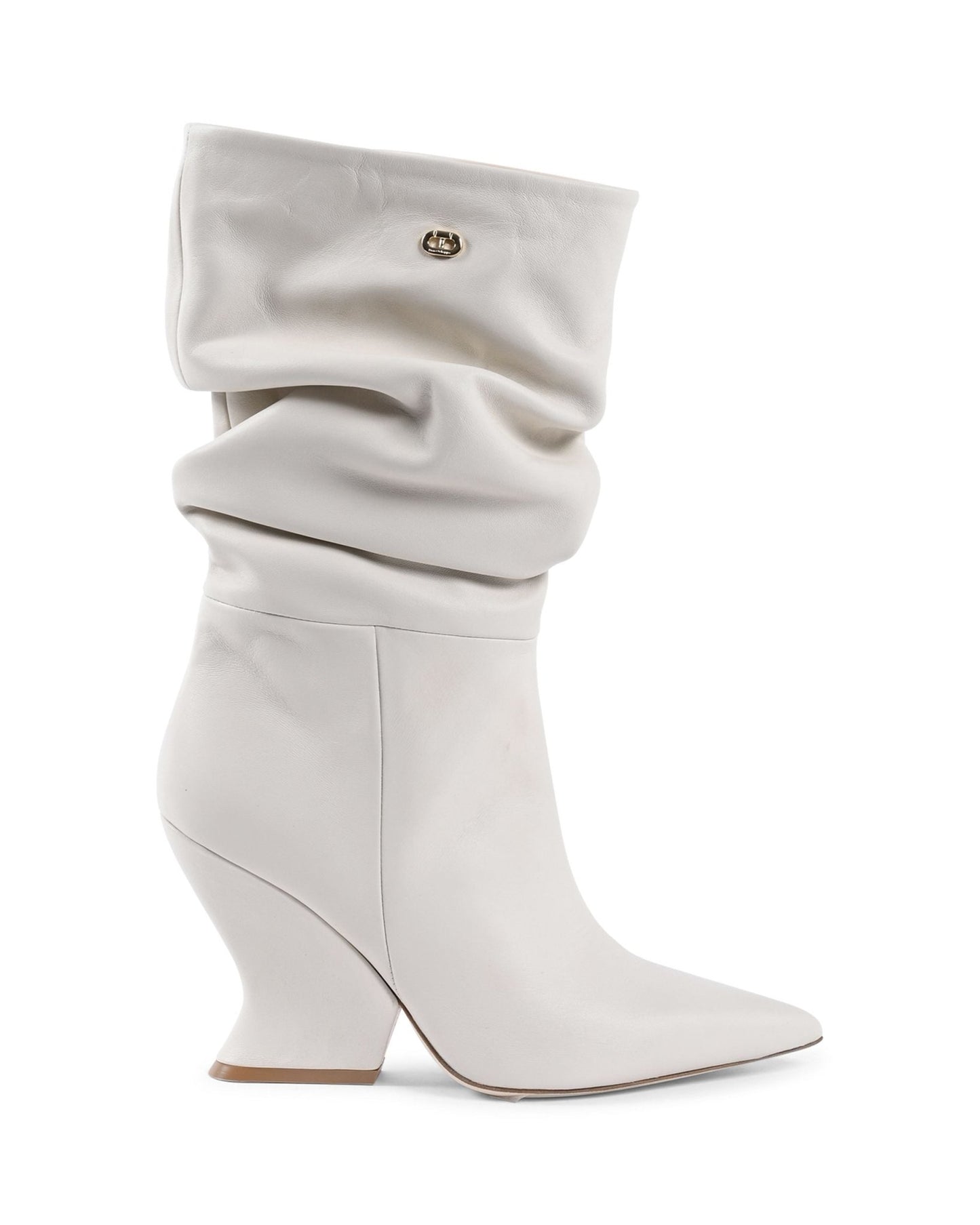Cady Boot - Off White Italian Nappa Leather Slouchy Boot with 10cm Wedge - Style Queenz