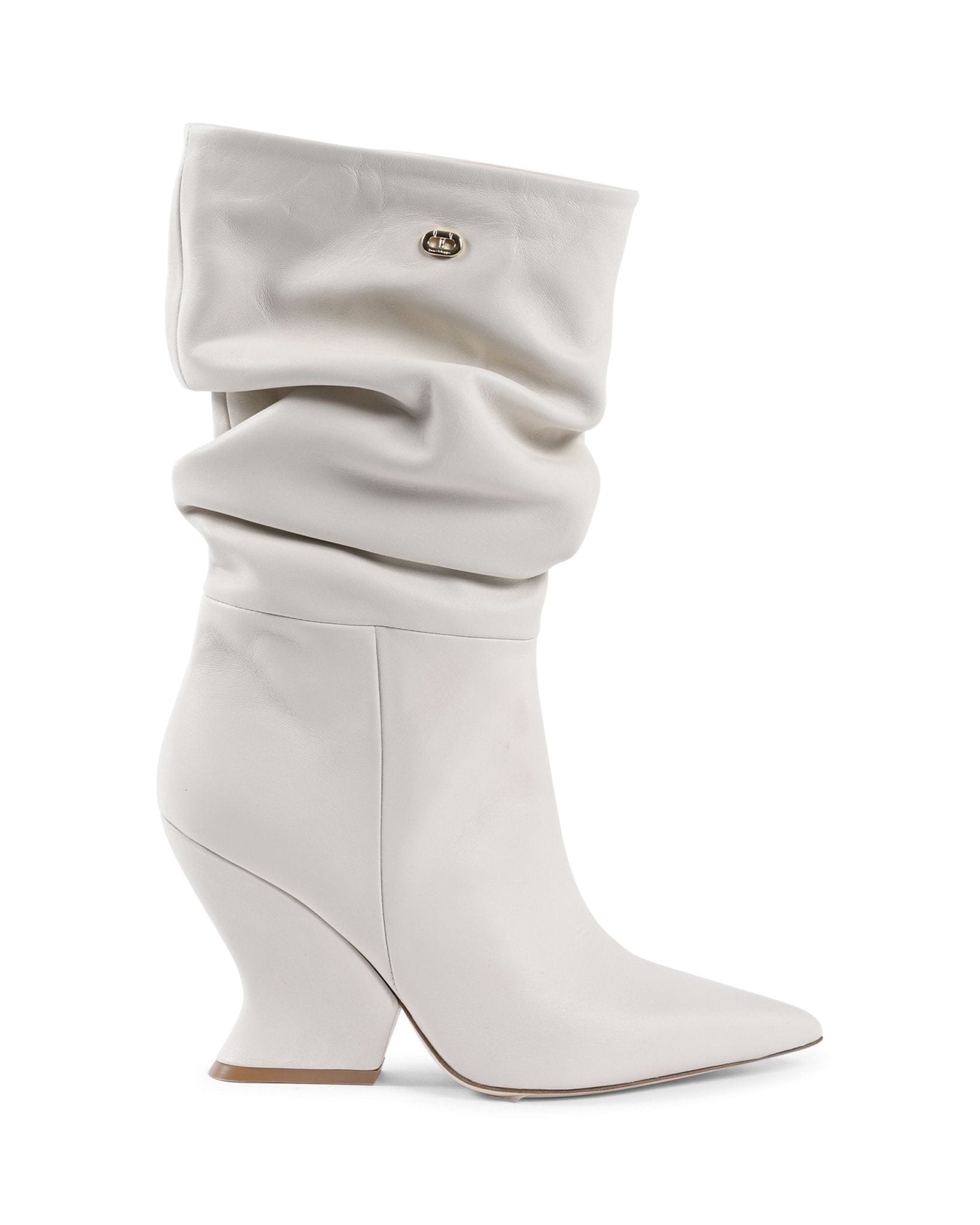 Cady Boot - Off White Italian Nappa Leather Slouchy Boot with 10cm Wedge - Style Queenz