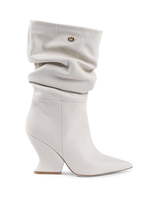 Cady Boot - Off White Italian Nappa Leather Slouchy Boot with 10cm Wedge - Style Queenz