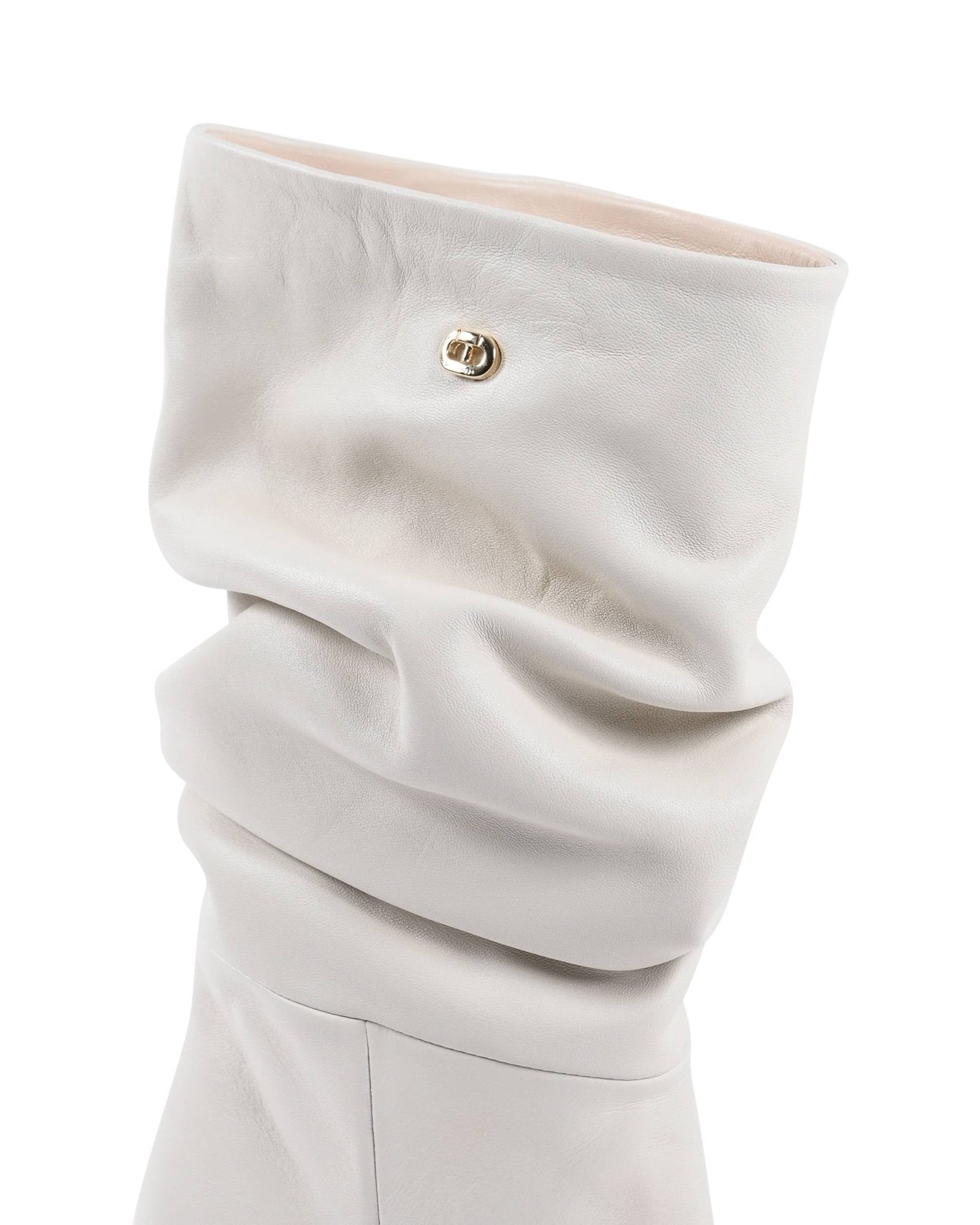 Cady Boot - Off White Italian Nappa Leather Slouchy Boot with 10cm Wedge - Style Queenz