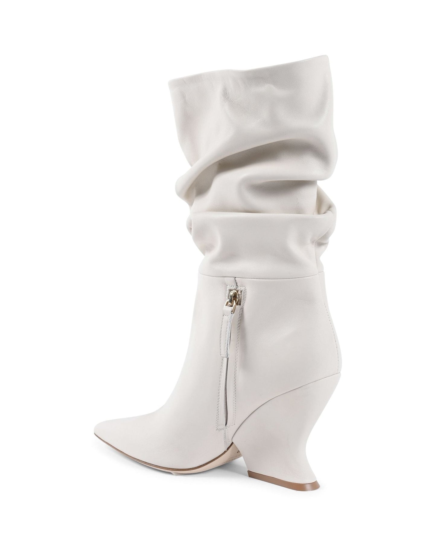 Cady Boot - Off White Italian Nappa Leather Slouchy Boot with 10cm Wedge - Style Queenz