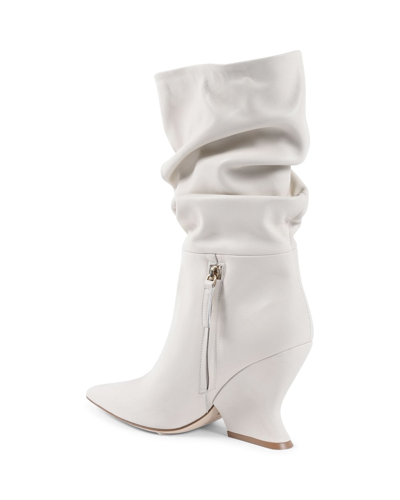 Cady Boot - Off White Italian Nappa Leather Slouchy Boot with 10cm Wedge - Style Queenz