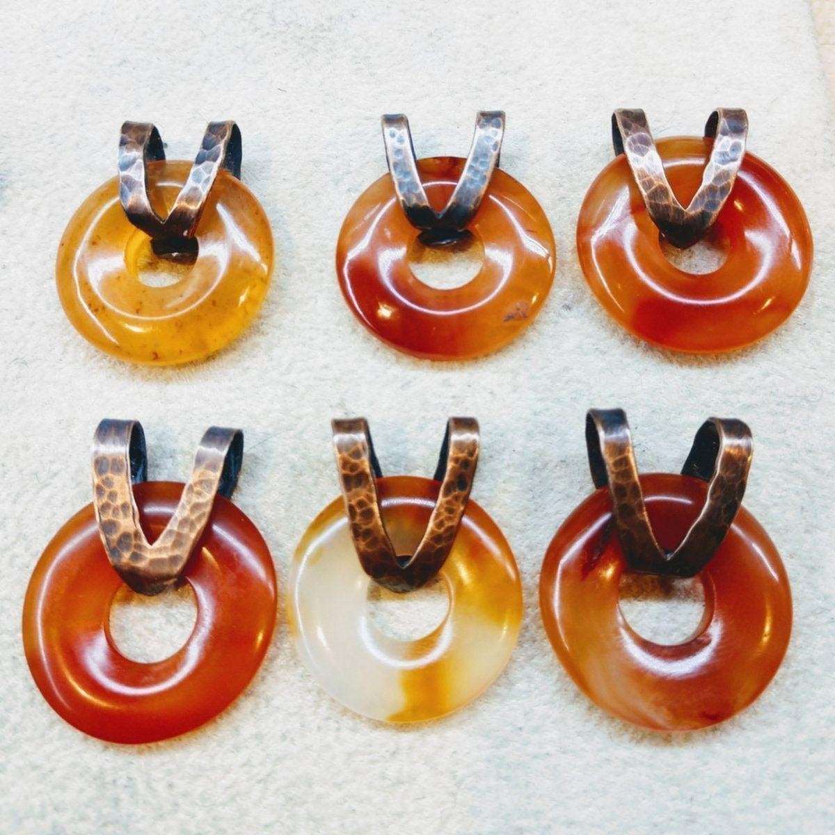 Carnelian Donut Pendant Necklace - Handcrafted Copper Chain - Style Queenz