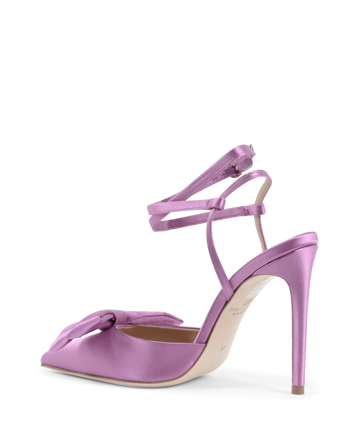 Cocktail Time Pump - Purple Italian Satin Stiletto with Lace - Up Ankle Ties - Style Queenz