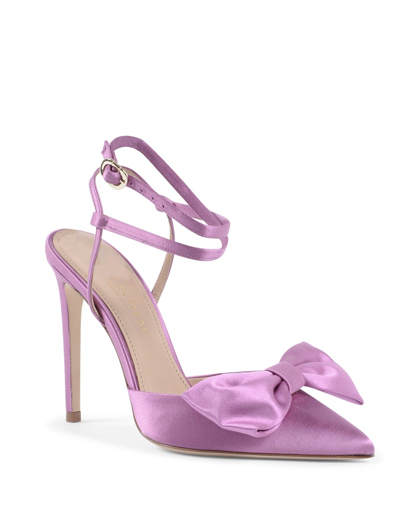 Cocktail Time Pump - Purple Italian Satin Stiletto with Lace - Up Ankle Ties - Style Queenz