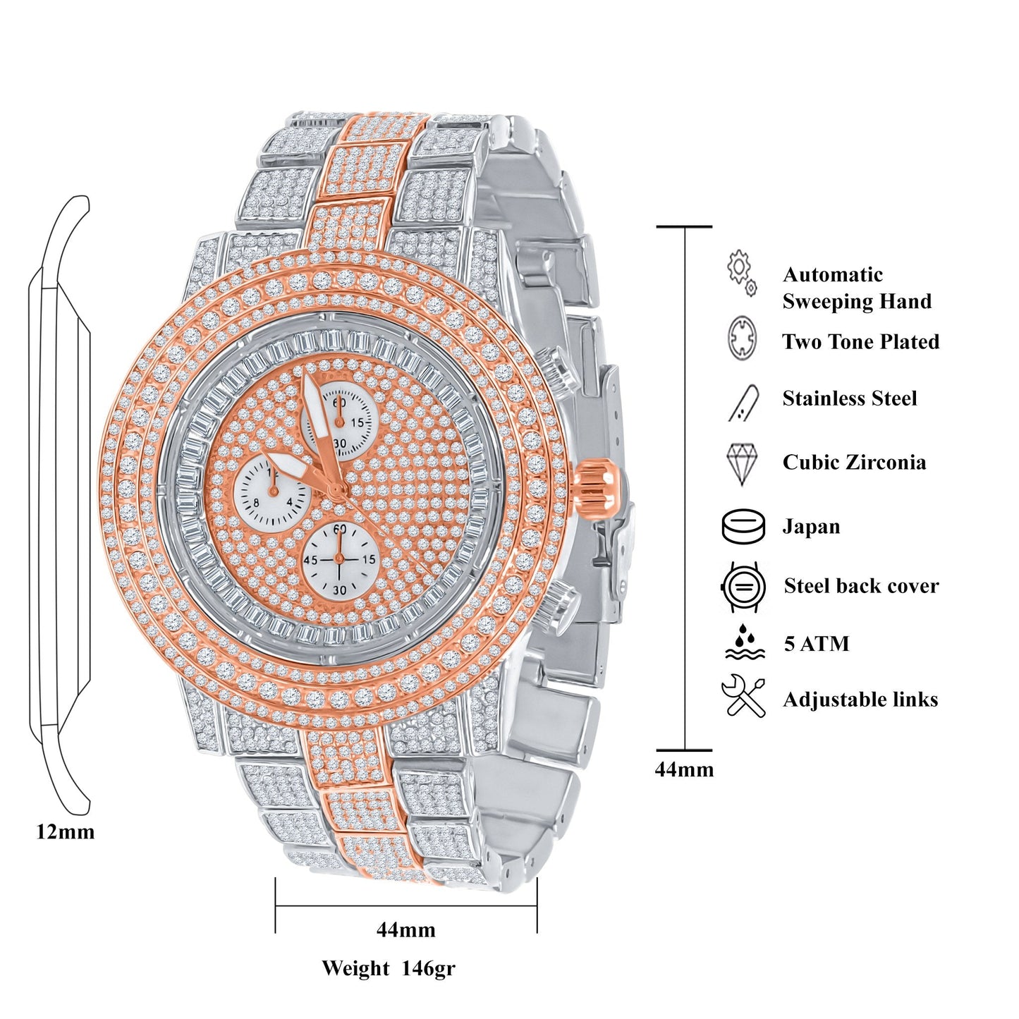 Comely Hip Hop Metal Watch - Fully Bling Crystal Stone Timepiece with Japan Movement - Style Queenz