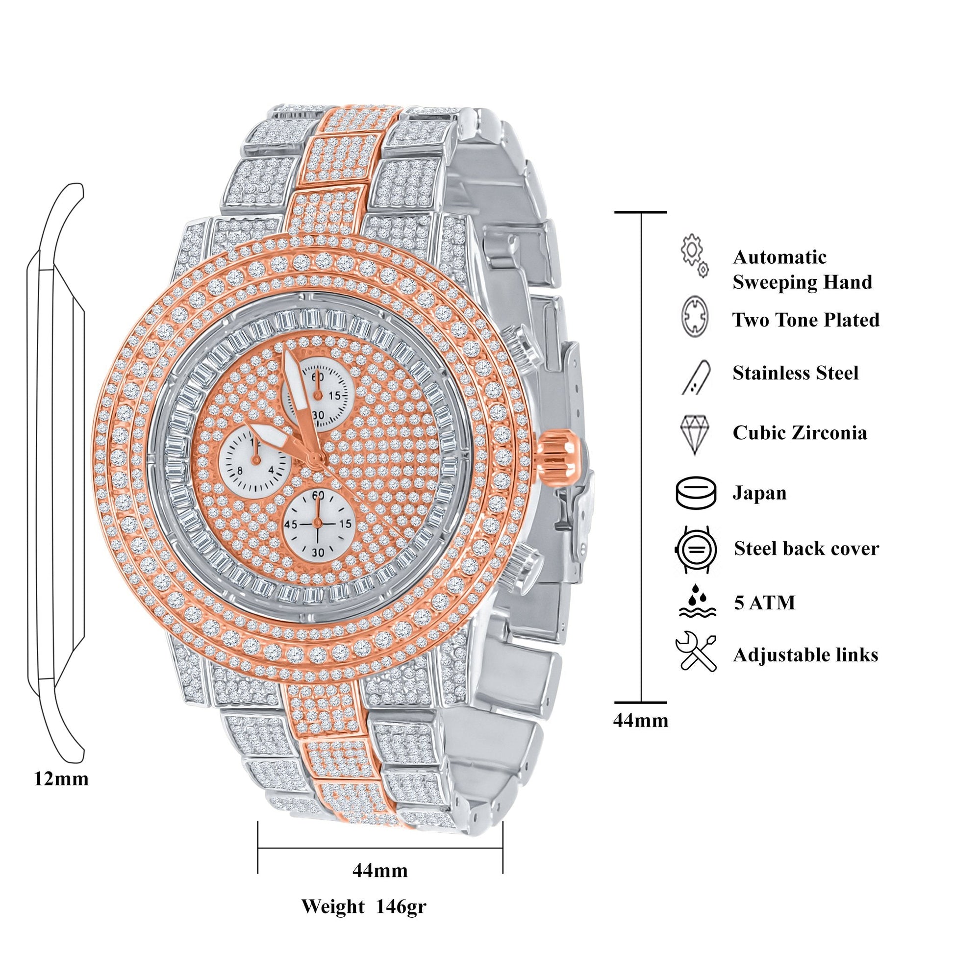 Comely Hip Hop Metal Watch - Fully Bling Crystal Stone Timepiece with Japan Movement - Style Queenz