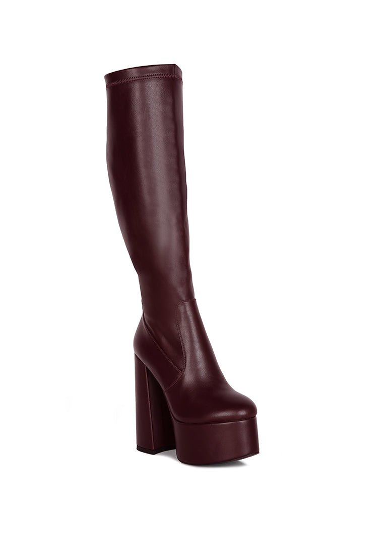 Coraline Platform Calf Boots - High Block Heel with Elasticated Gussets - Style Queenz