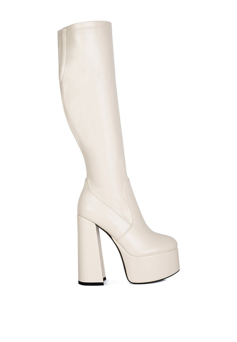 Coraline Platform Calf Boots - High Block Heel with Elasticated Gussets - Style Queenz
