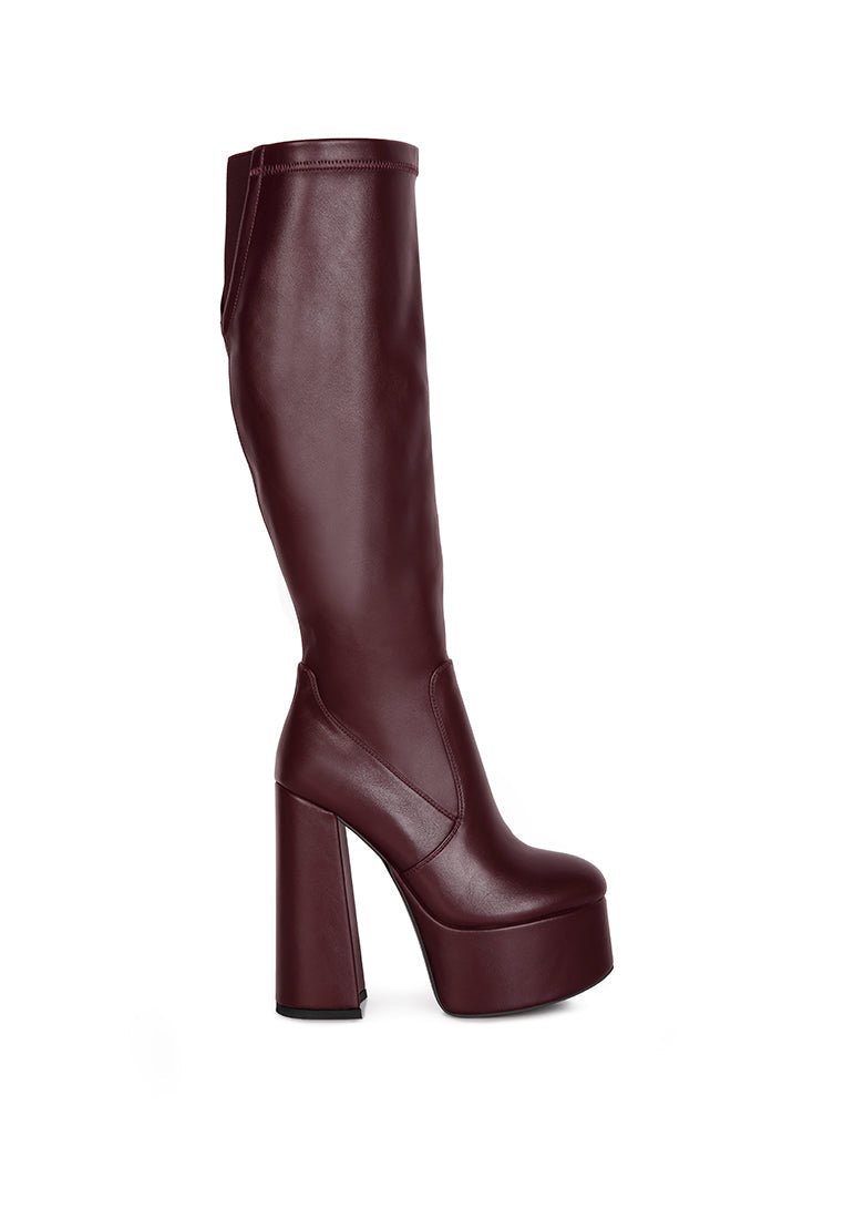 Coraline Platform Calf Boots - High Block Heel with Elasticated Gussets - Style Queenz