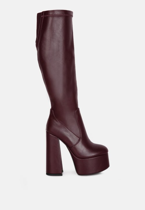 Coraline Platform Calf Boots - High Block Heel with Elasticated Gussets - Style Queenz