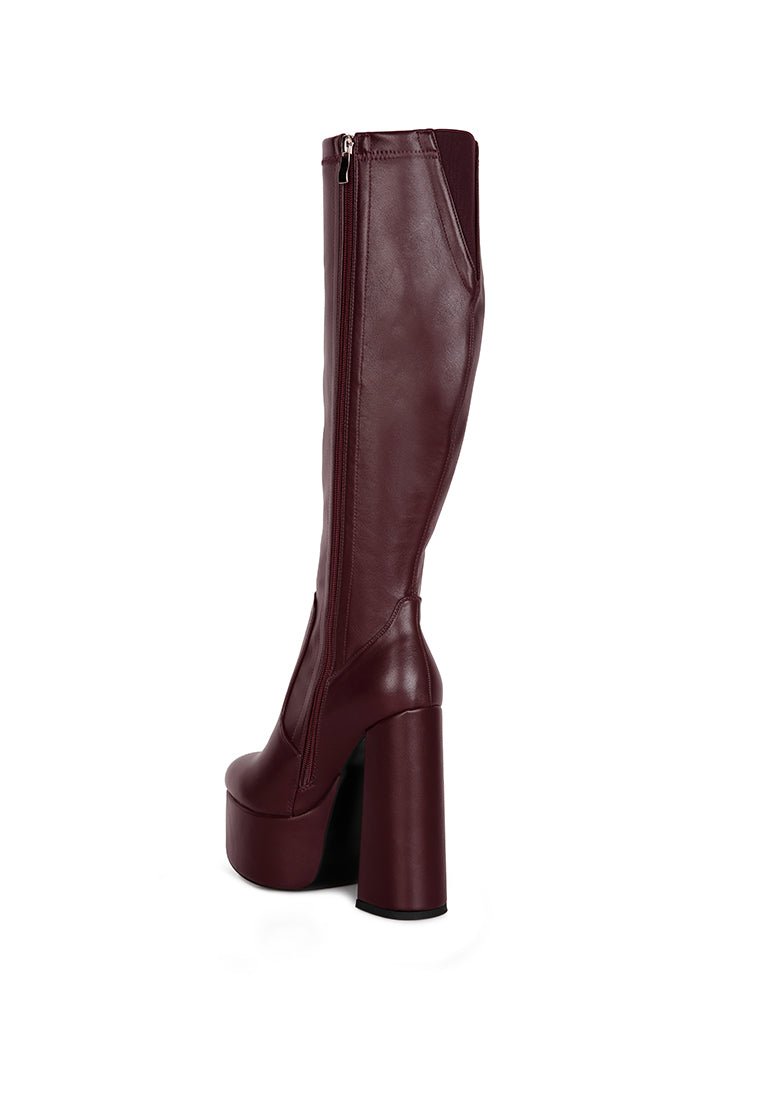 Coraline Platform Calf Boots - High Block Heel with Elasticated Gussets - Style Queenz