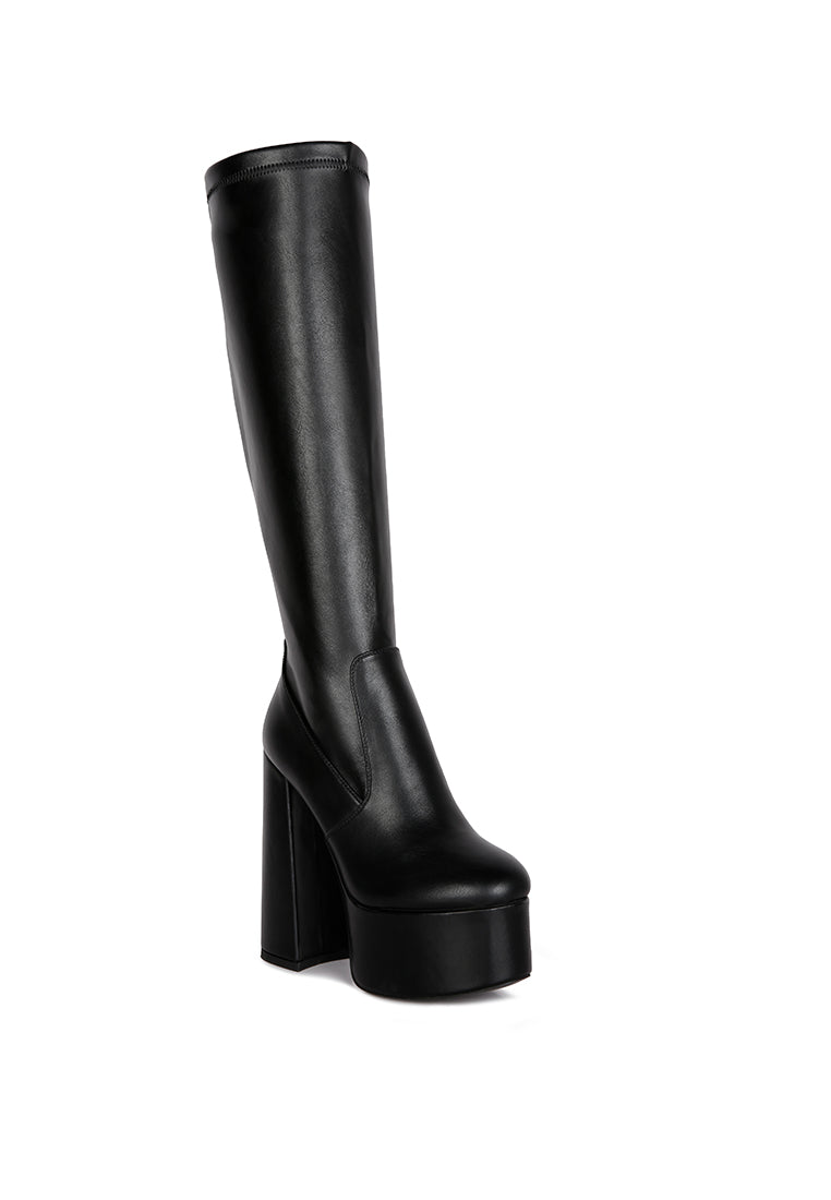 Coraline Platform Calf Boots - High Block Heel with Elasticated Gussets - Style Queenz