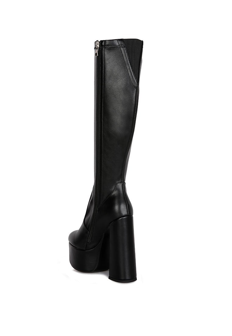 Coraline Platform Calf Boots - High Block Heel with Elasticated Gussets - Style Queenz