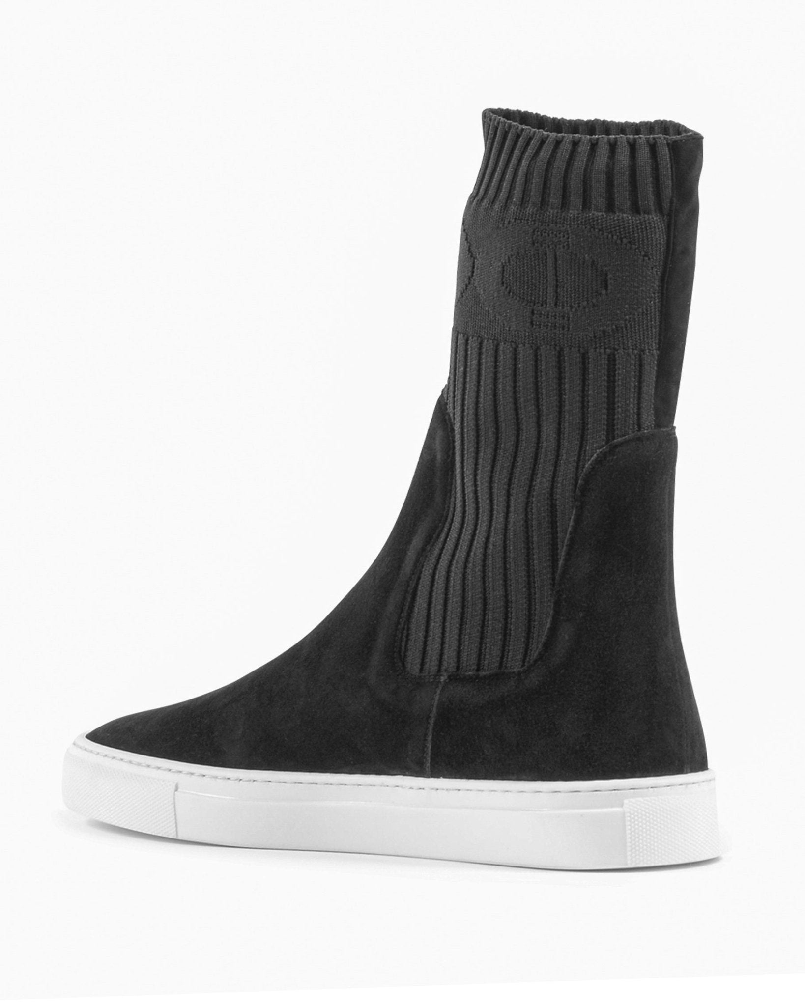 Courchevel Ankle Boots - Italian Suede Boots with Ribbed - Knit Sleeve - Style Queenz
