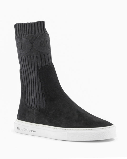 Courchevel Ankle Boots - Italian Suede Boots with Ribbed - Knit Sleeve - Style Queenz