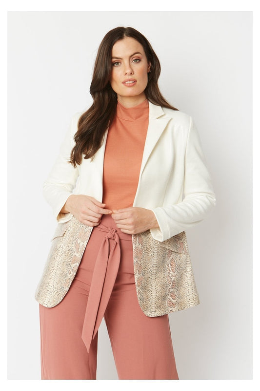 Cream Faux Leather Suede Jacket - Women's