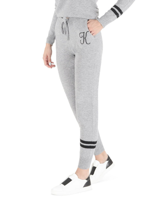 Crown of Edinburgh Cashmere Track Pants - Morningside Grey Letter K - Style Queenz