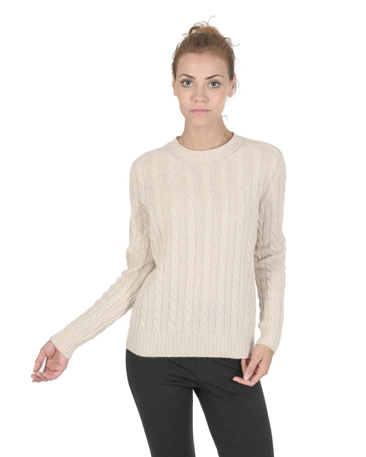 Crown of Edinburgh Cashmere Women's Round Neck Sweater - Cream Italian Made - Style Queenz