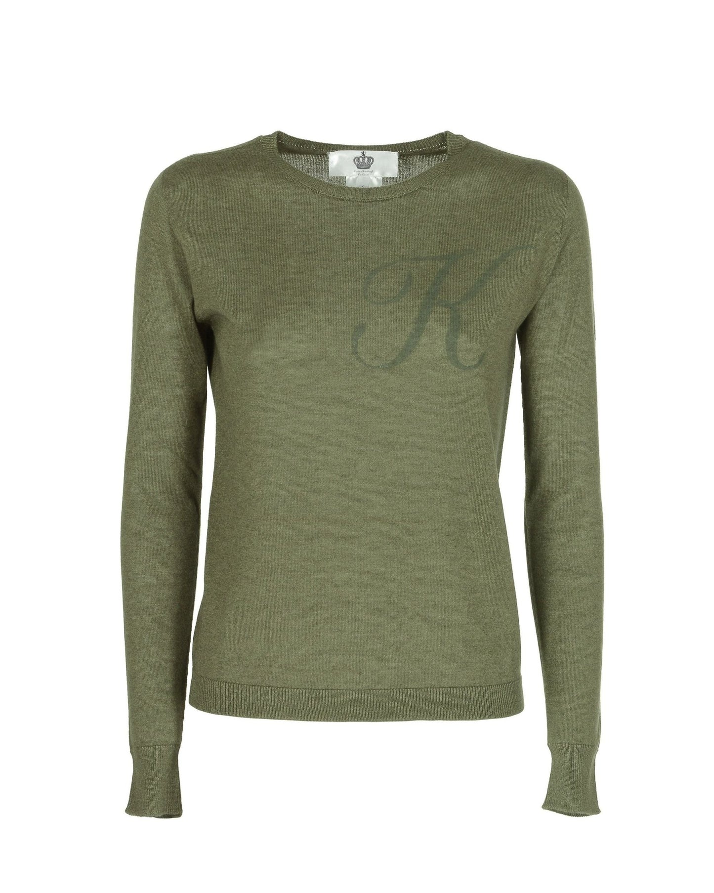 Crown of Edinburgh Silk Cashmere Summer Sweater - Green Letter K - Style Queenz