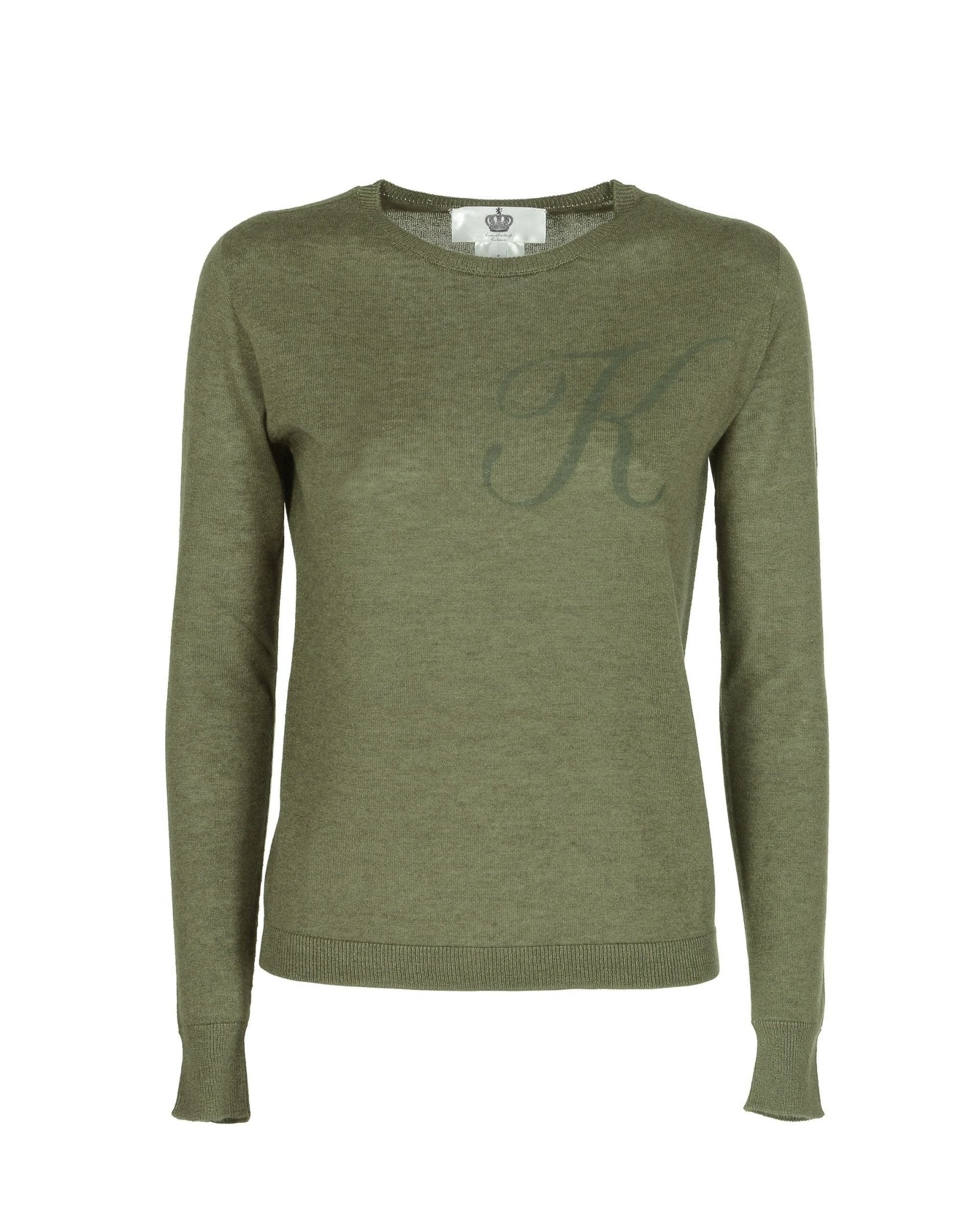Crown of Edinburgh Silk Cashmere Summer Sweater - Green Letter K - Style Queenz