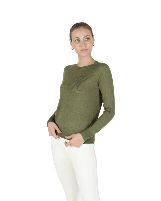 Crown of Edinburgh Silk Cashmere Summer Sweater - Green Letter K - Style Queenz