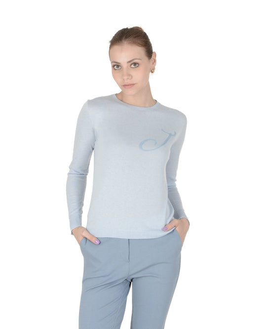 Crown of Edinburgh Silk Cashmere Sweater Light Blue Letter J - Italian Luxury | Style Queenz - Style Queenz
