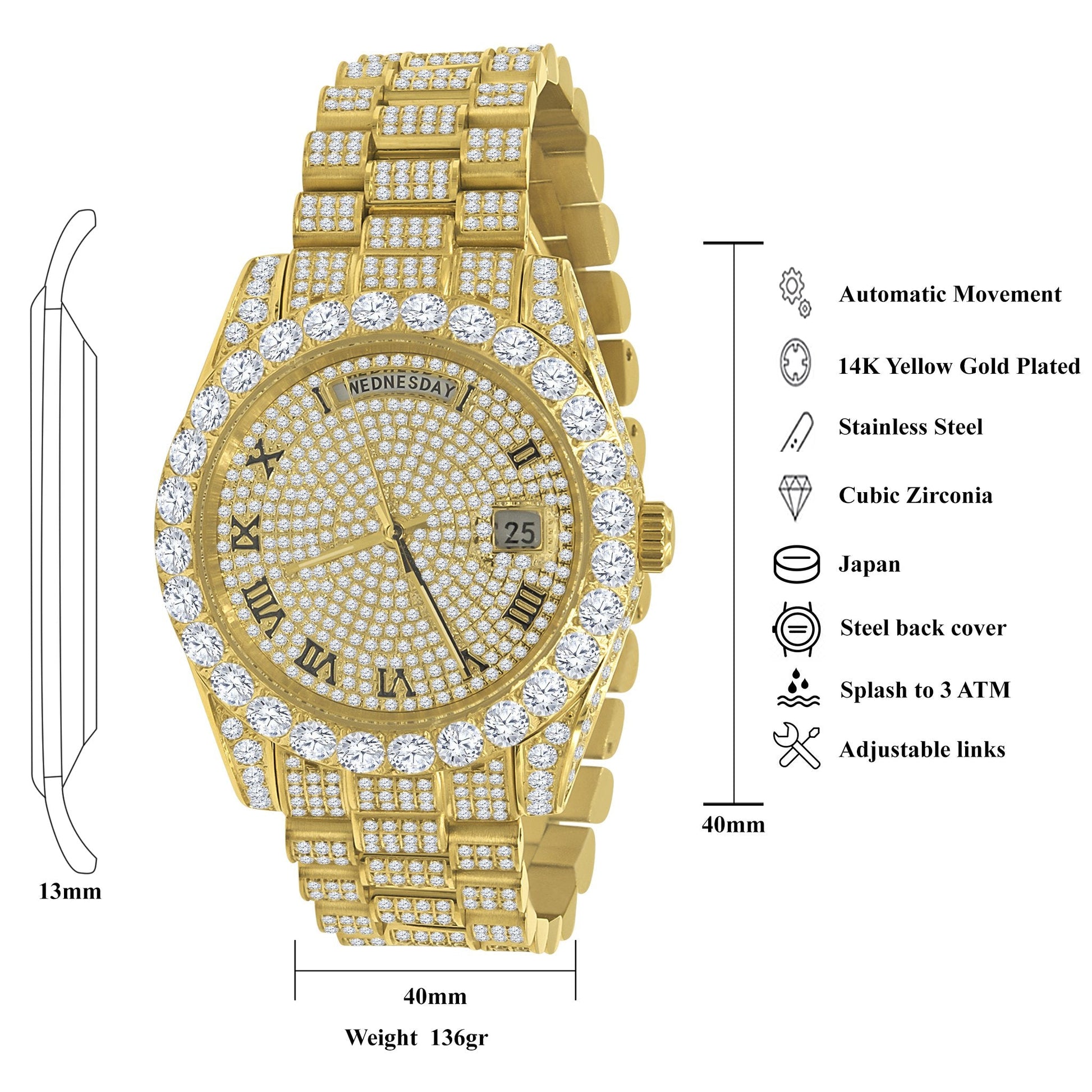CROWN Steel Watch - Iced Out Hip Hop Timepiece with Swiss Movement - Style Queenz