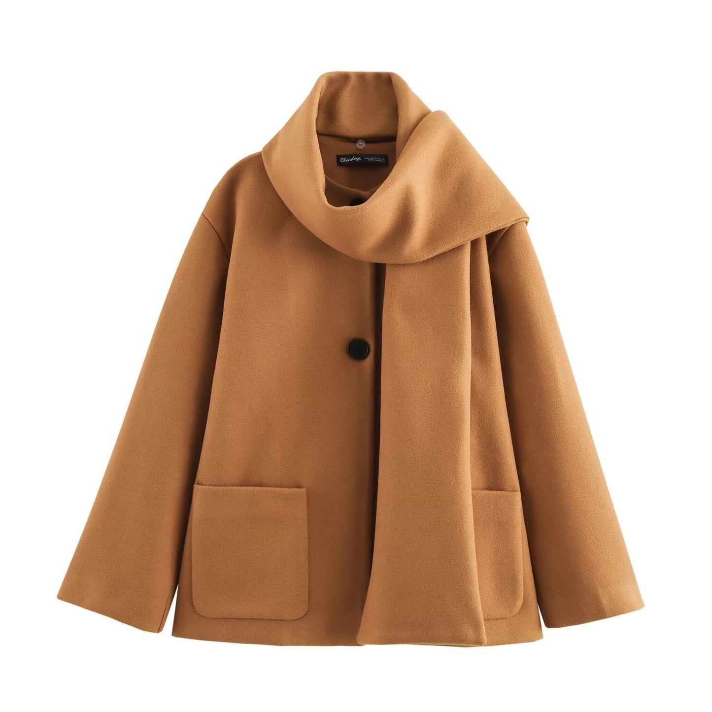 Women's Textured Scarf Collar Overcoat